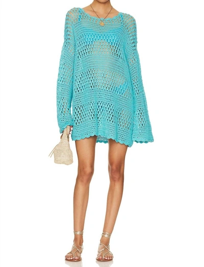 Show Me Your Mumu Paula Pullover In Turquoise Crochet In Blue