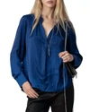 ZADIG & VOLTAIRE SATIN TINK BLOUSE IN BLEU ROI