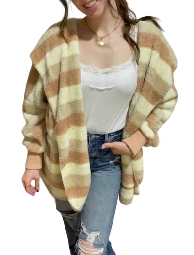 Mystree Striped Fur Hoodie In Rose/cream In Beige