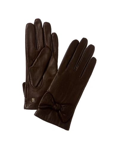 Bruno Magli Knotted Bow Cashmere-lined Leather Gloves In Black