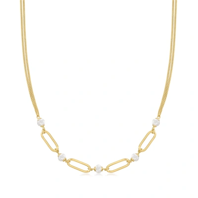 Ross-simons Italian 5-5.5mm Cultured Pearl And Paper Clip Link Necklace In 18kt Gold Over Sterling
