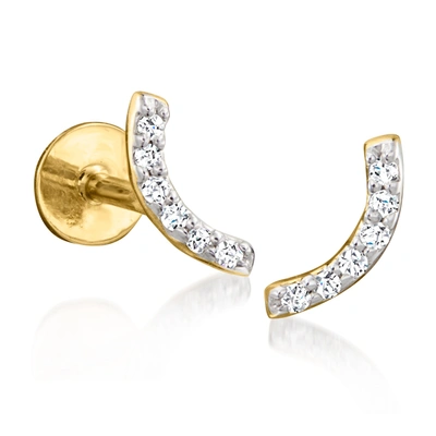 Rs Pure By Ross-simons Diamond-accented Curved Bar Stud Earrings In 14kt Yellow Gold In Silver