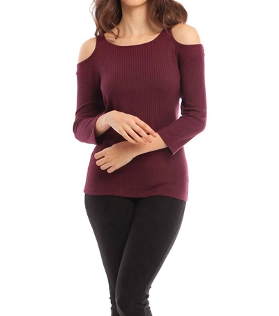 French Kyss Leah Open Shoulder Top In Burgundy In Red