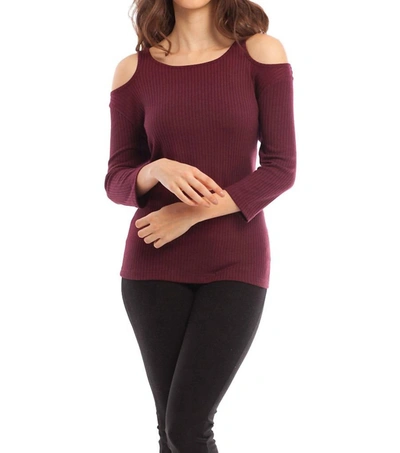 French Kyss Leah Open Shoulder Top In Burgundy In White