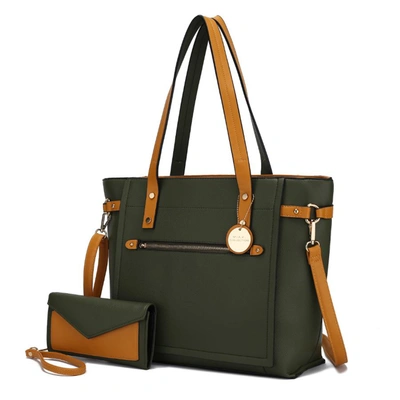 Mkf Collection By Mia K Andrys Vegan Leather Tote Handbag - 2 Pieces In Green