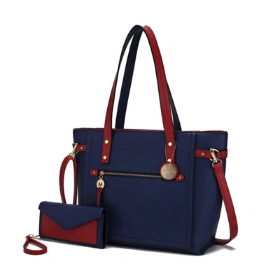 Mkf Collection By Mia K Andrys Vegan Leather Tote Handbag - 2 Pieces In Blue