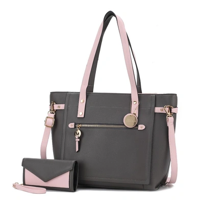 Mkf Collection By Mia K Andrys Vegan Leather Tote Handbag - 2 Pieces In Grey