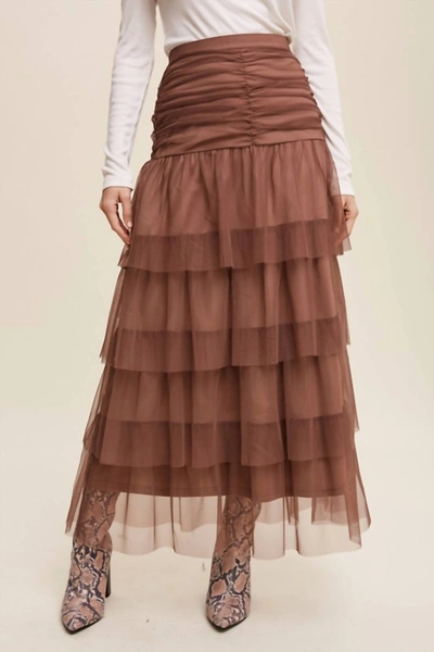 Listicle High Waist Tiered Mesh Maxi Skirt In Mocha In Beige