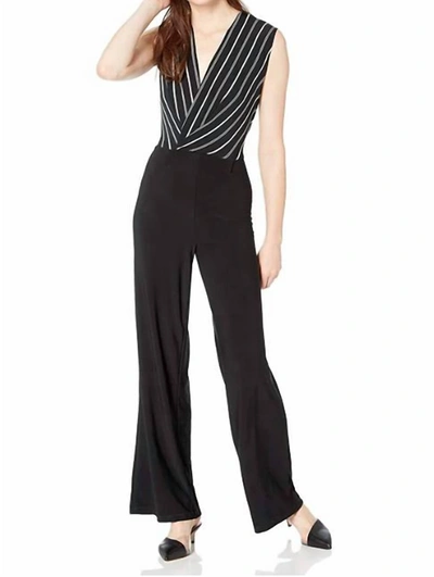 Bebe Women Wrap Sleeveless Cotton Jumpsuit In Black Striped