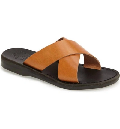 Jerusalem Sandals Elan Slide Sandal In Black / Tan In Brown