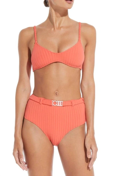 Solid & Striped The Cora Belt Ribbed Bikini Bottom In Coral Orange In Pink