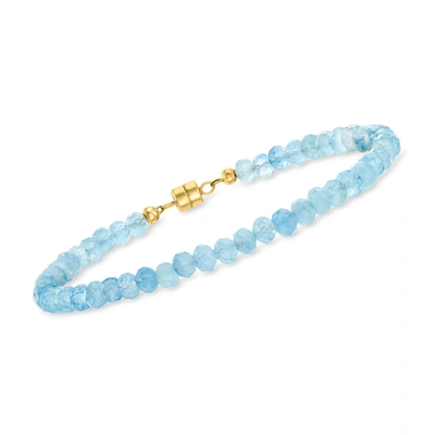 Ross-simons Aquamarine Bead Bracelet With 14kt Yellow Gold Magnetic Clasp In Blue