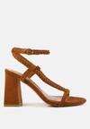 LONDON RAG SMOOSH BRAIDED BLOCK HEEL SANDALS