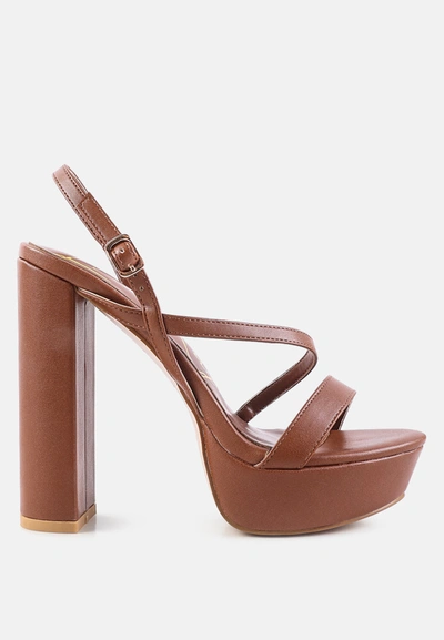 London Rag Slegs High Block Heel Platform Sandals In Brown