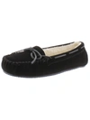 Minnetonka Karla Womens Leather Bow Moccasin Slippers In Black