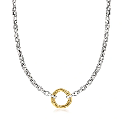 Ross-simons Sterling Silver And 14kt Yellow Gold Multi-circle Rolo-chain Necklace In Metallic