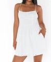 Show Me Your Mumu Out Of Town Mini Dress In White Eyelet In White