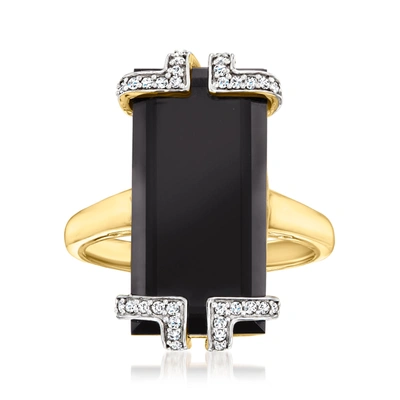 Ross-simons Onyx And Diamond Ring In 18kt Gold Over Sterling In Black