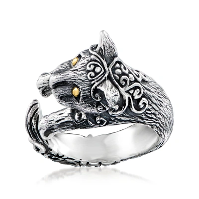 Ross-simons Sterling Silver Bali-style Cat Wrap Ring With 18kt Yellow Gold In Black
