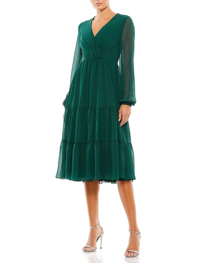 Ieena For Mac Duggal Womens Long Sleeve Tiered Midi Dress In Green