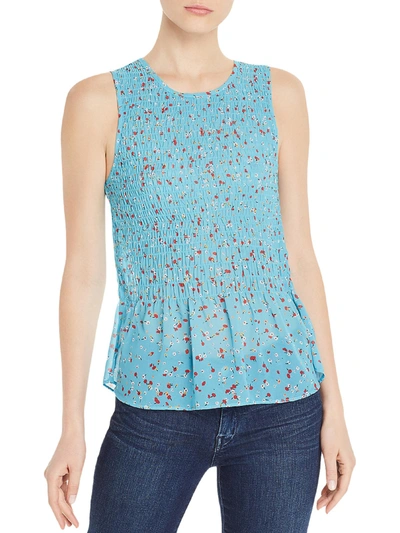Aqua Womens Smocked Floral Tank Top In Blue