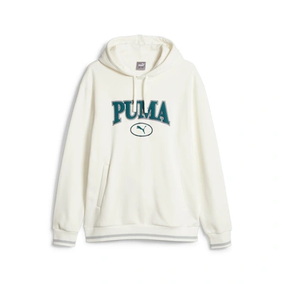 Puma Men's Squad Brushed Fleece Logo Hoodie In White