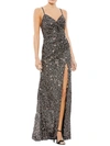 Mac Duggal Sequined Gather Waist Gown In Grey
