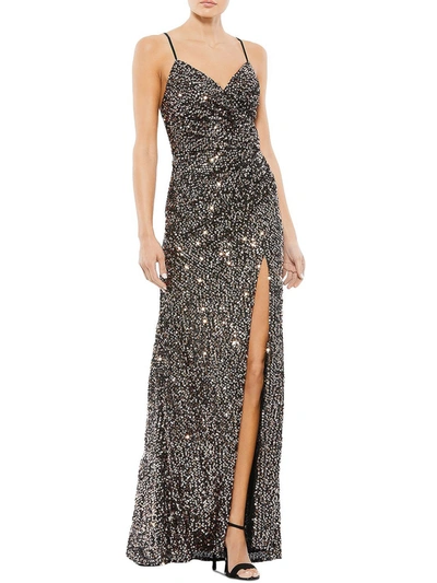 Ieena For Mac Duggal Womens Sequined Long Evening Dress In Grey