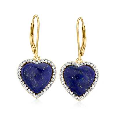 Ross-simons Lapis Heart Drop Earrings With . White Zircon In 18kt Gold Over Sterling In Blue