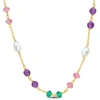 Mimi & Max 4 1/2ct Tgw Amethyst Green Onyx Pink Tourmaline Beads And 4-5.5mm Cultured Freshwater Pearl Necklace In Pink
