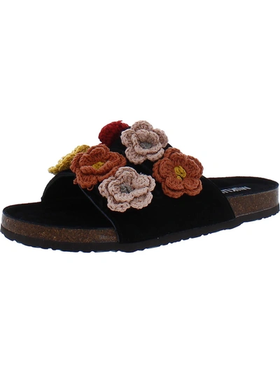 Muk Luks Flora Terra Turf Womens Suede Floral Front Slide Sandals In Multi