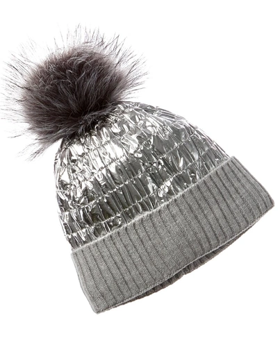 Surell Accessories Metallic Puffer Beanie In Silver