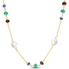 Mimi & Max 2 1/2ct Tgw Blue Sapphire Garnet Green Onyx Beads And 5-6.5mm Cultured Freshwater Pearl Necklace In In Blue