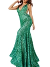 Jovani Sequin Gown In Emerald In Blue