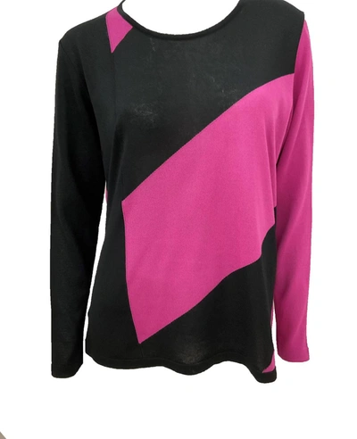 Angel 3/4 Sleeve Abstract Crew Top In Black/magenta