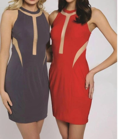 Jovani Cocktail Dress In Grey In Red