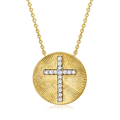 Ross-simons Diamond Cross Medallion Necklace N 18kt Gold Over Sterling