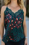 Lovestitch Leopard Print Lace Trim Camisole In Teal Leopard In Blue