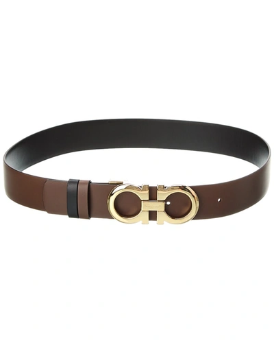 Ferragamo Reversible And Adjustable Gancini Belt In Brown