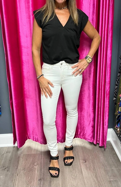 Flying Monkey High Rise Skinny Jean In Creamy White In Pink