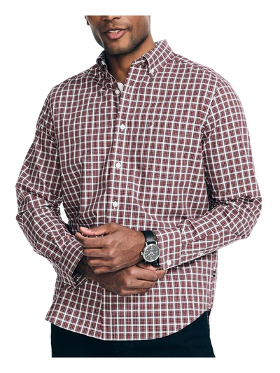 Nautica Mens Plaid Collared Button-down Shirt In Red