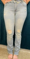 Lucky & Blessed Frayed/split Hem Jean In Antique Wash In Grey