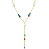 Mimi & Max 3 1/2ct Tgw Blue Sapphire Garnet Green Onyx Beads And 4-6.5mm Cultured Freshwater Pearl Y Necklace I In Green