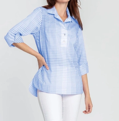 Hinson Wu Charlotte 3/4 Sleeve Ombre Gingham Tunic In Sky Blue/white