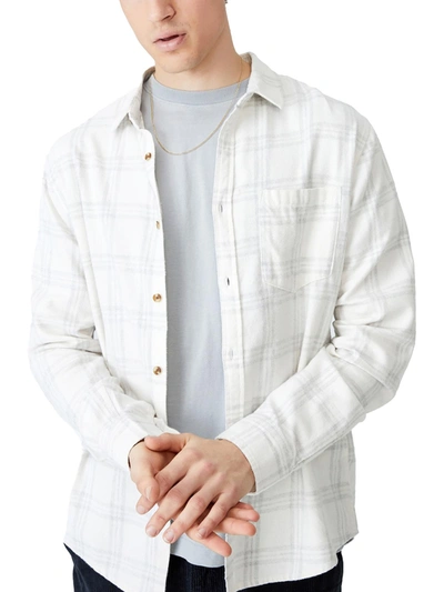 Cotton On Camden Mens Plaid Collared Button-down Shirt In White