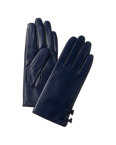 Phenix Bow Cashmere-lined Leather Gloves In Blue