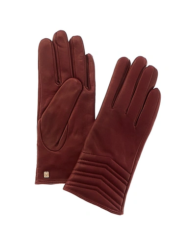 Bruno Magli Chevron Quilted Cashmere-lined Leather Gloves In Brown