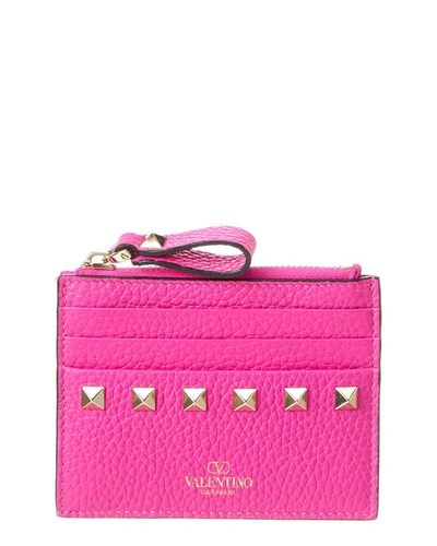 Valentino Garavani Rockstud Leather Cardholder In Pink