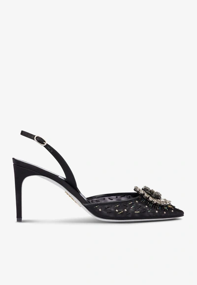 René Caovilla Barbara 80 Crystal-embellished Pointed Pumps In Black