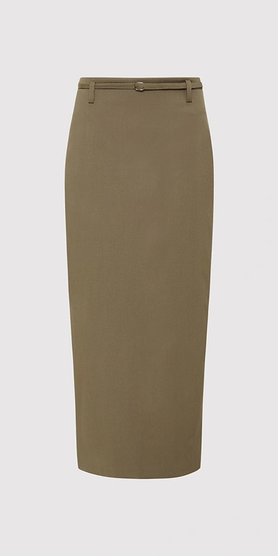 St Agni Kelp Belted Stretch-wool Pencil Skirt In Brown